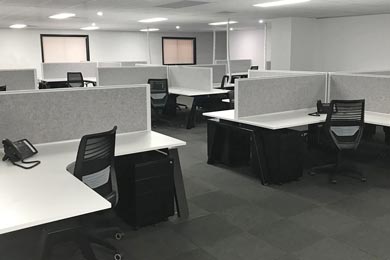 black & white office workstations