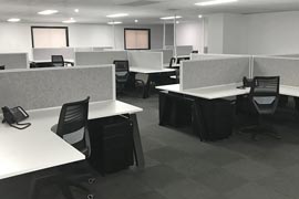 black & white office workstations