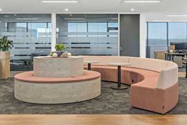 Curved seating breakout with zen garden